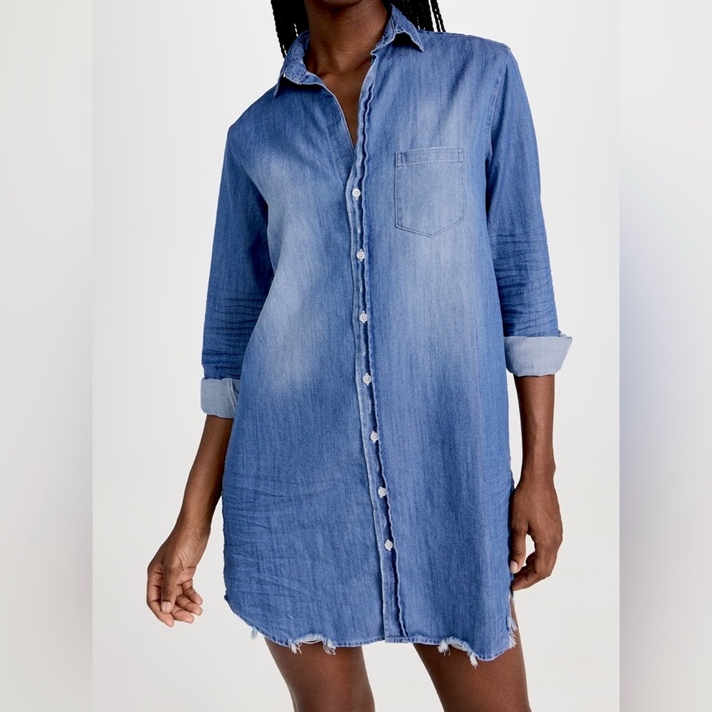 Frank & Eileen MARY Famous Denim Shirtdress Dress in distressed Vintage wash S